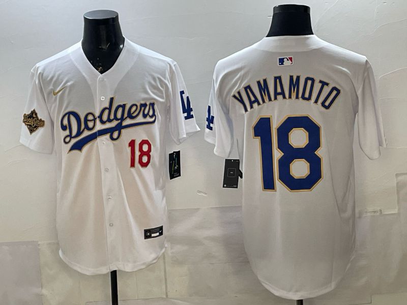 Men Los Angeles Dodgers #18 Yamamoto White blue Game 2026 Nike MLB Jersey 005->los angeles dodgers->MLB Jersey